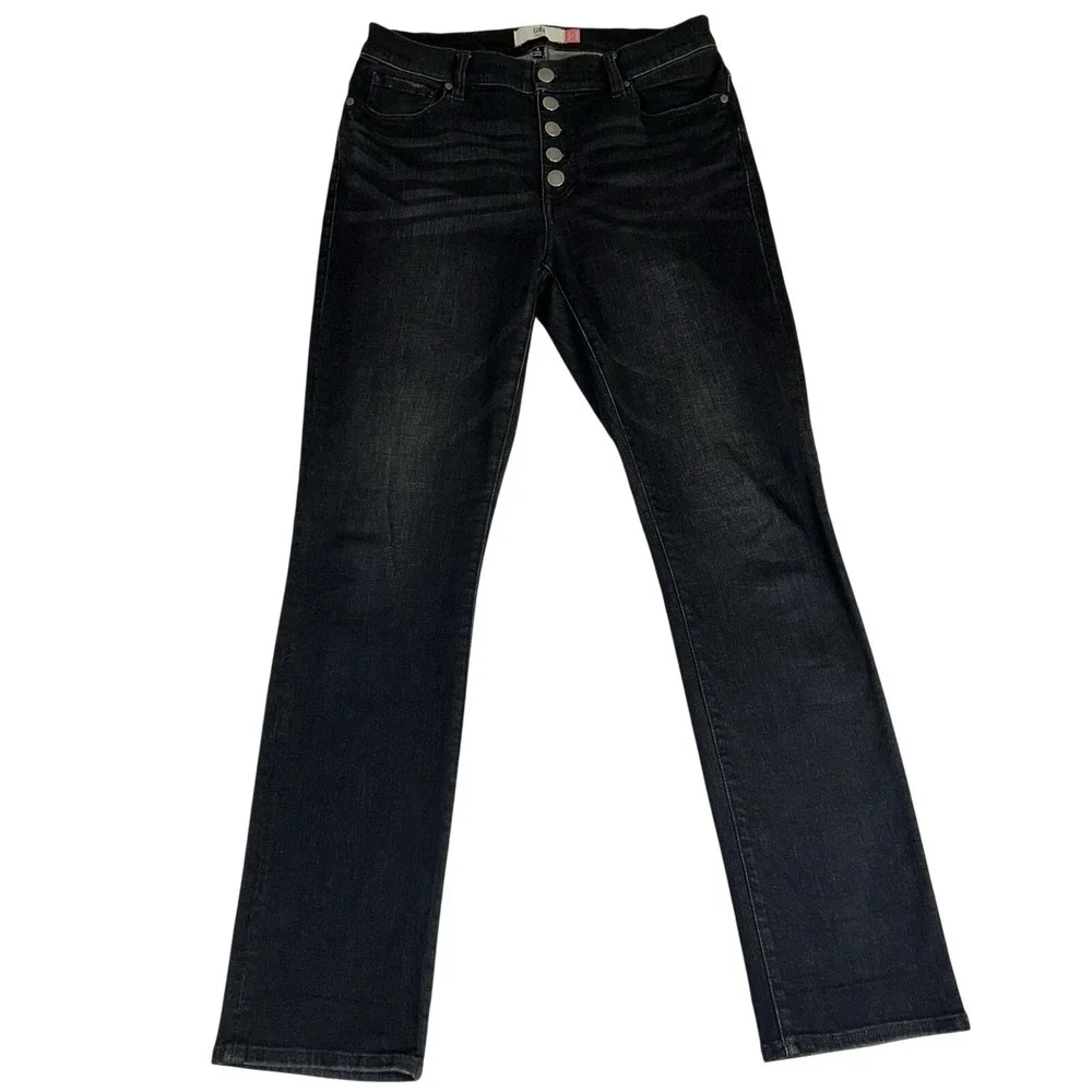 Cabi Black Button Fly Jeans Straight Leg Stretch Denim Pants 4149 Women's Size 6
